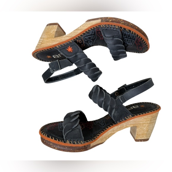 The Art Company Amsterdam Boho Black Leather Wood Heel Sandal Size 37 - Picture 1 of 10